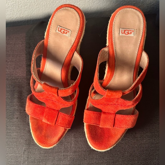UGG platform wedge suede orange sandals size 6.5 - Picture 2 of 6
